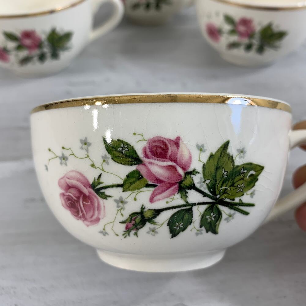 Vintage Hall Superior Quality Heather Rose Teacups Set of 4